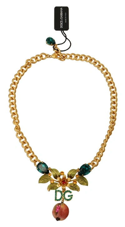 Shop Dolce & Gabbana Elegant Gold-tone Floral Fruit Women's Necklace