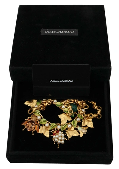 Shop Dolce & Gabbana Elegant Multicolor Crystal Statement Women's Necklace In Gold