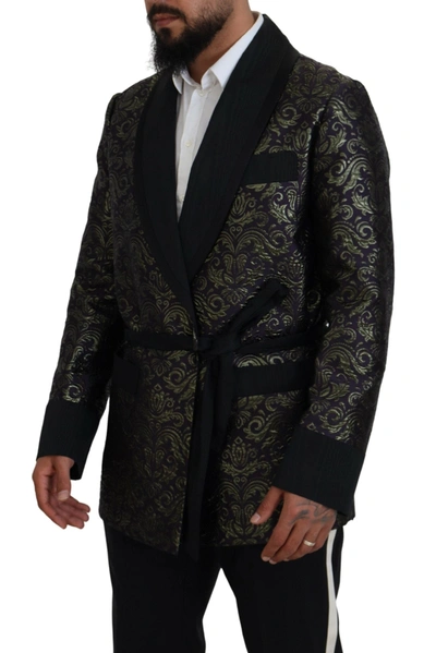 Dolce & Gabbana Gold Purple Baroque Jacket Blazer Robe In Gold