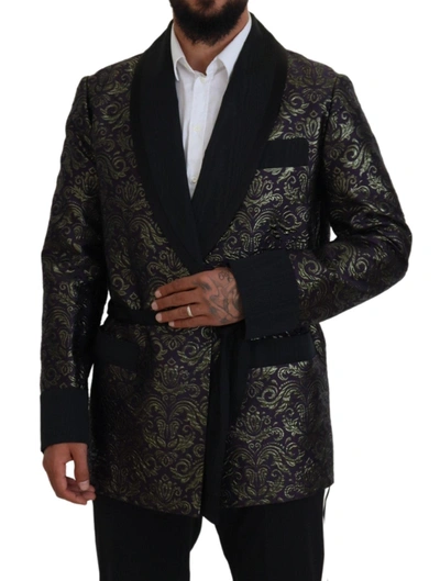 Dolce & Gabbana Gold Purple Baroque Jacket Blazer Robe In Gold