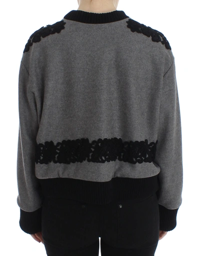 Dolce & Gabbana Gray Black Lace Wool Cashmere Sweater In Gray