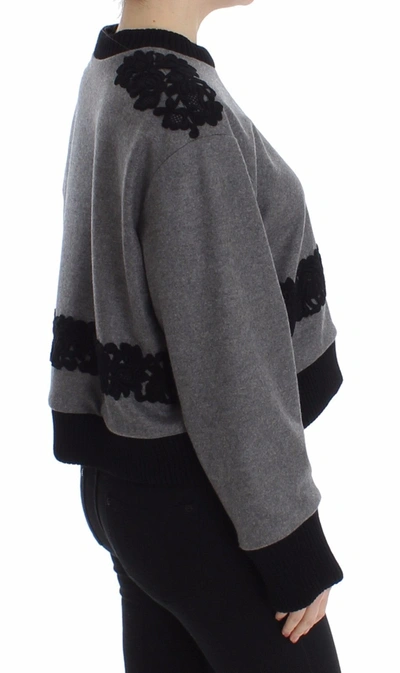 Dolce & Gabbana Gray Black Lace Wool Cashmere Sweater In Gray