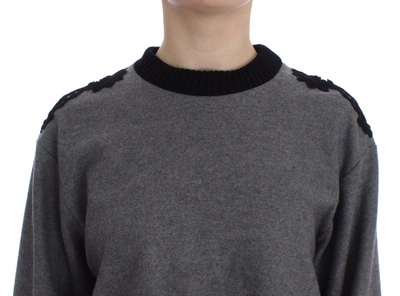 Dolce & Gabbana Gray Black Lace Wool Cashmere Sweater In Gray