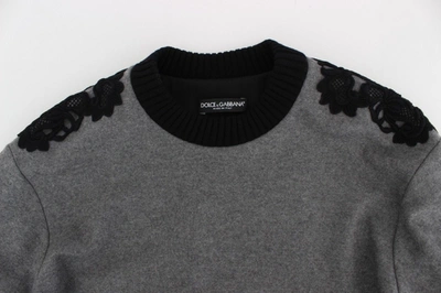 Dolce & Gabbana Gray Black Lace Wool Cashmere Sweater In Gray