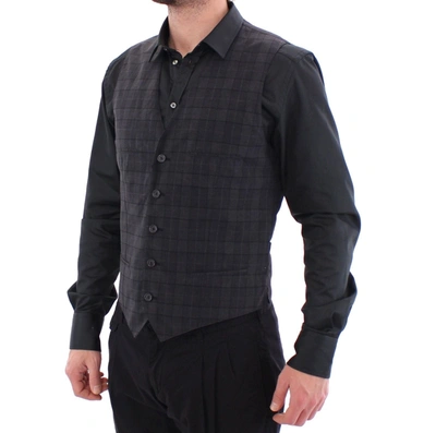 Shop Dolce & Gabbana Elegant Gray Checkered Dress Men's Vest