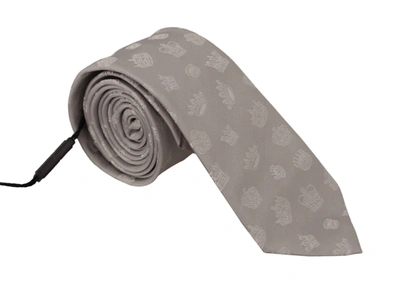 Shop Dolce & Gabbana Elegant Silk Gray Crown Print Bow Men's Tie