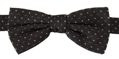 Dolce & Gabbana Gray Polka Dot 100% Silk Neck Papillon Tie In Black