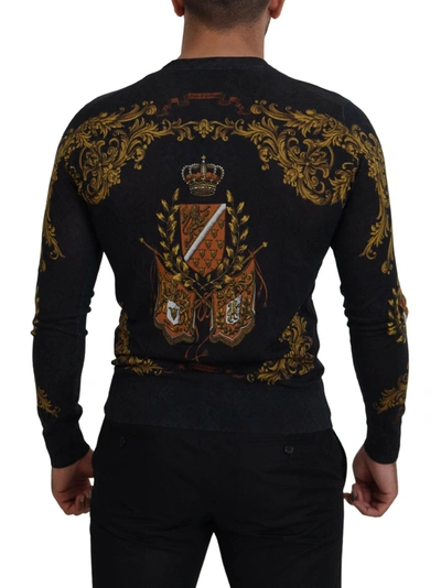 Shop Dolce & Gabbana Baroque Medal Motive Silk Men's Sweater In Gray