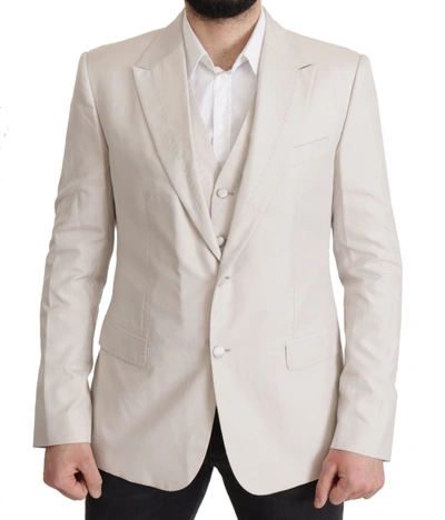 Shop Dolce & Gabbana Elegant Light Gray Silk Blend Suit Jacket Men's Set