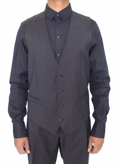 Shop Dolce & Gabbana Elegant Gray Striped Dress Men's Vest
