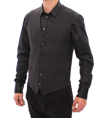 Dolce & Gabbana Elegant Gray Striped Wool Dress Men's Vest In Gray