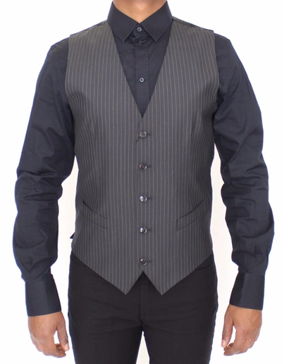 Shop Dolce & Gabbana Elegant Gray Striped Wool-silk Dress Men's Vest