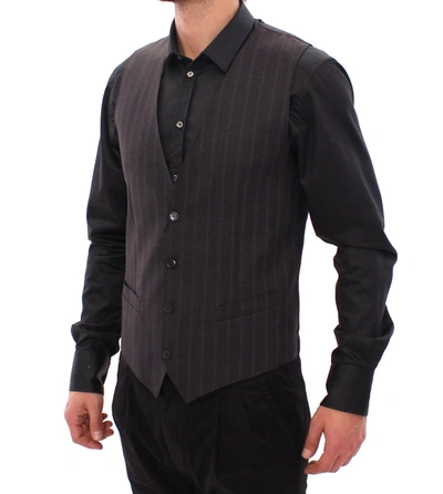Shop Dolce & Gabbana Elegant Striped Gray Dress Men's Vest