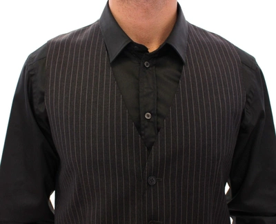 Dolce & Gabbana Gray Striped Wool Single Breasted Vest In Gray