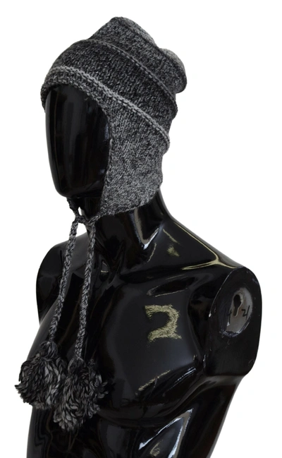 Dolce & Gabbana Gray Warm Fleece Ear Flaps Knit Beanie Hat In Gray