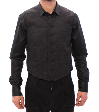 Dolce & Gabbana Gray Wool Blend Logo Vest Gilet Weste In Gray