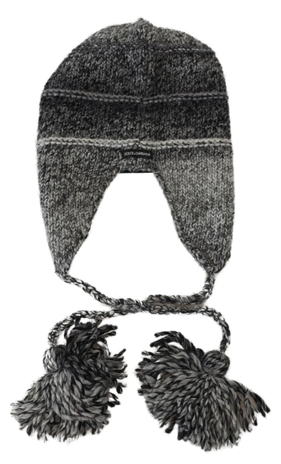 Dolce & Gabbana Gray Warm Fleece Ear Flaps Knit Beanie Hat In Gray