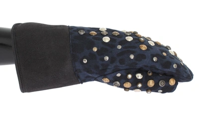 Shop Dolce & Gabbana Chic Gray Wool &amp; Shearling Gloves With Studded Men's Details