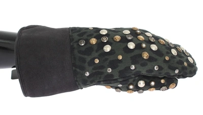 Shop Dolce & Gabbana Elegant Studded Gray Wool Shearling Men's Gloves