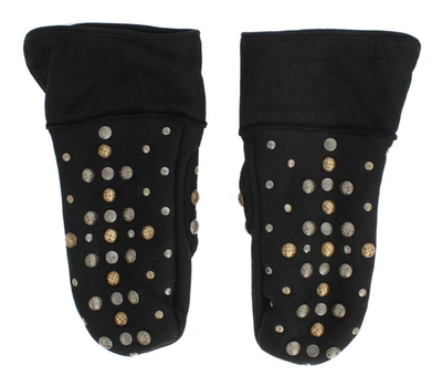 Shop Dolce & Gabbana Elegant Studded Gray Wool Men's Gloves