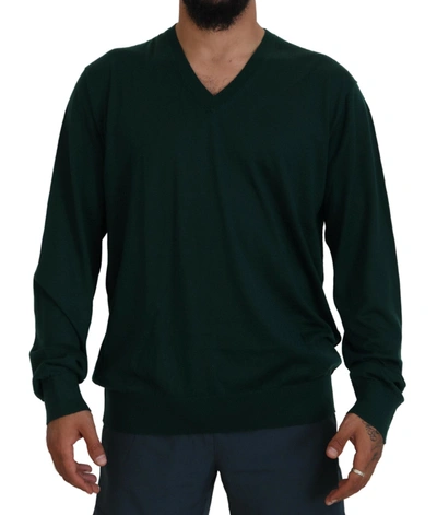 Shop Dolce & Gabbana Elegant Green V-neck Cashmere Men's Sweater