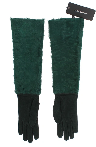 Shop Dolce & Gabbana Elegant Elbow-length Leather Women's Gloves In Green