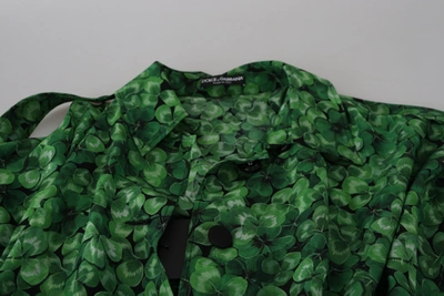 Shop Dolce & Gabbana Silk Green Leaves Print Trench Women's Jacket