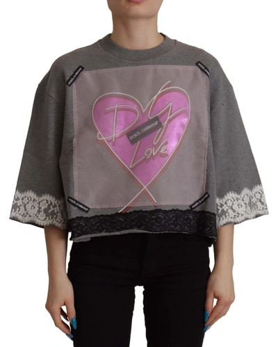 Shop Dolce & Gabbana Chic Grey Cotton Heart Tee With Bell Women's Sleeves