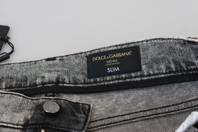 Shop Dolce & Gabbana Grey Washed Cotton Slim Fit Men Denim Men's Jeans In Gray