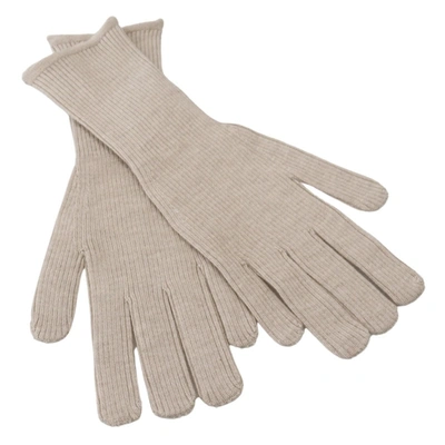 Dolce & Gabbana Ivory Cashmere Silk Hands Mitten S Gloves In White