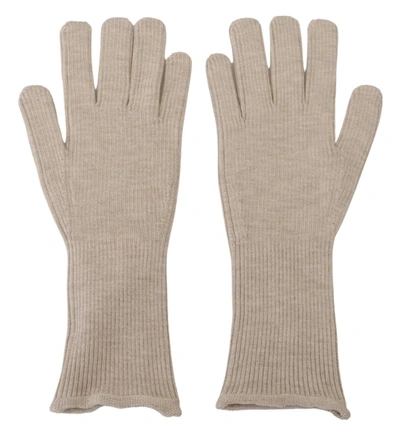 Dolce & Gabbana Ivory Cashmere Silk Hands Mitten S Gloves In White