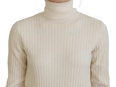 Dolce & Gabbana Ivory Turtleneck Distressed Cuff Pullover Sweater In Off White