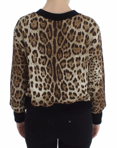 Dolce & Gabbana Leopard Print Crewneck Short Sweater In Brown