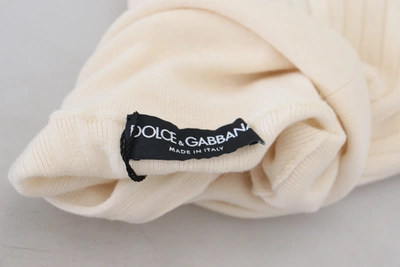 Dolce & Gabbana Ivory Turtleneck Distressed Cuff Pullover Sweater In Off White