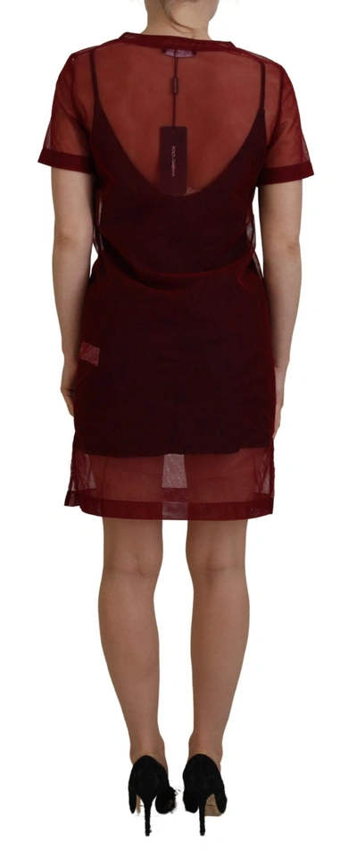 Dolce & Gabbana Maroon Nylon Two Layer Shift Mini Dress In Maroon