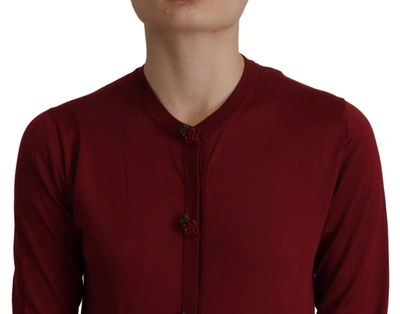 Shop Dolce & Gabbana Elegant Maroon Silk Button Front Women's Sweater