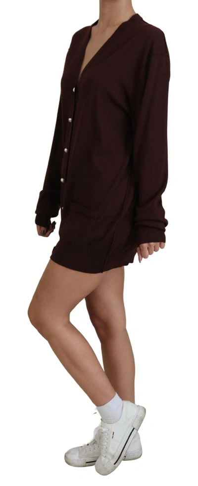 Dolce & Gabbana Maroon Wool Knit Deep V-neck Cardigan Sweater In Maroon