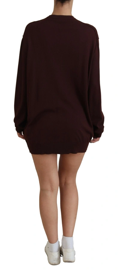 Dolce & Gabbana Maroon Wool Knit Deep V-neck Cardigan Sweater In Maroon