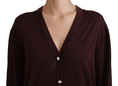 Dolce & Gabbana Maroon Wool Knit Deep V-neck Cardigan Sweater In Maroon