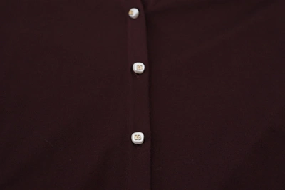 Dolce & Gabbana Maroon Wool Knit Deep V-neck Cardigan Sweater In Maroon