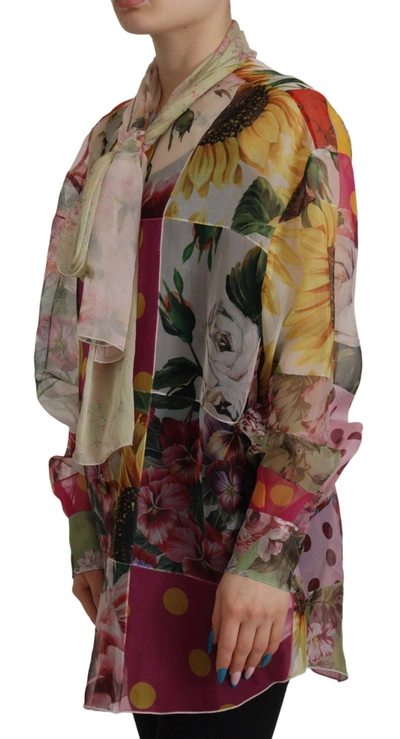 Dolce & Gabbana Multicolor Ascot Collar Patchwork Blouse Top In Multicolor