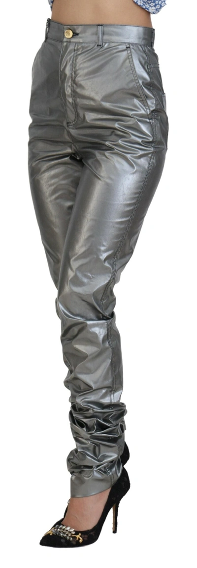 Shop Dolce & Gabbana Metallic Silver High Waist Skinny Women's Pants