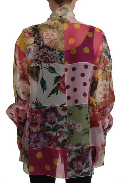 Dolce & Gabbana Multicolor Ascot Collar Patchwork Blouse Top In Multicolor