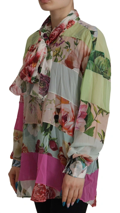 Dolce & Gabbana Floral Print Silk Paneled Blouse In Multicolor