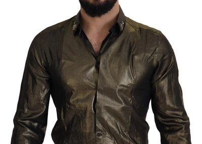 Shop Dolce & Gabbana Elegant Gold Slim Fit Shirt With Crown Men's Embroidery