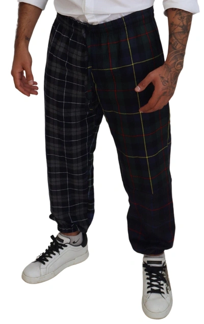 Dolce & Gabbana Multicolor Checkered Wool Men Jogger Pants In Multicolor