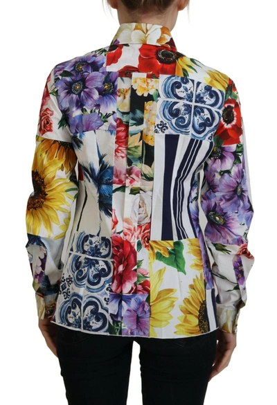 Dolce & Gabbana Multicolor Floral Cotton Collared Blouse Top In Multicolor
