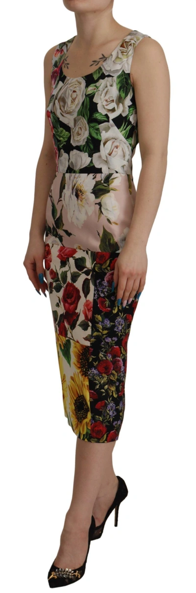 Shop Dolce & Gabbana Patchwork Floral Midi Sheath Women's Dress In Multicolor