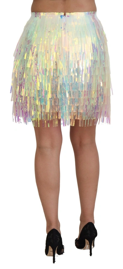 Shop Dolce & Gabbana Iridescent Fringe Mini Skirt Mid Women's Waist In Multicolor