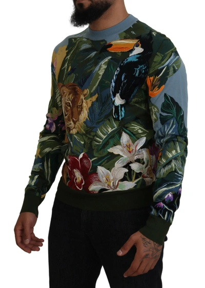 Dolce & Gabbana Jungle Wool Silk Pullover Logo Sweater In Multicolor